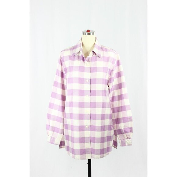 Vintage SILKLAND Purple White Silk Buffalo Check Button Down Shirt, Size M - Picture 1 of 12
